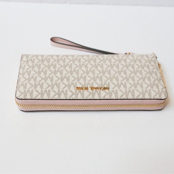 Michael Kors Jet Set Travel Large Logo Continental Wristlet vanilla Powder Blush - Picture 11 of 12